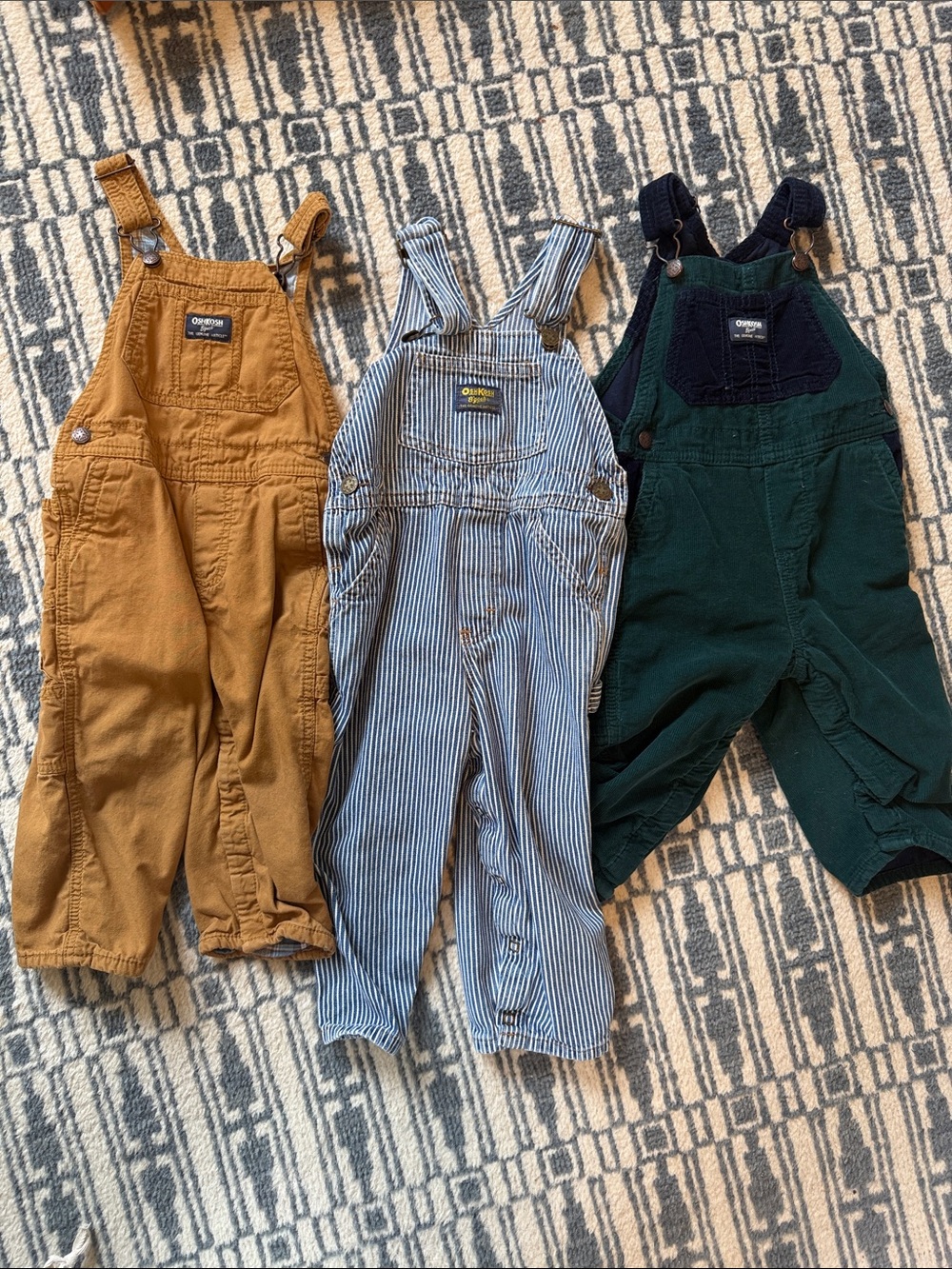 OshKosh B'gosh Bundle Mustard, Blue Stripe & Forest Green Kids Overalls